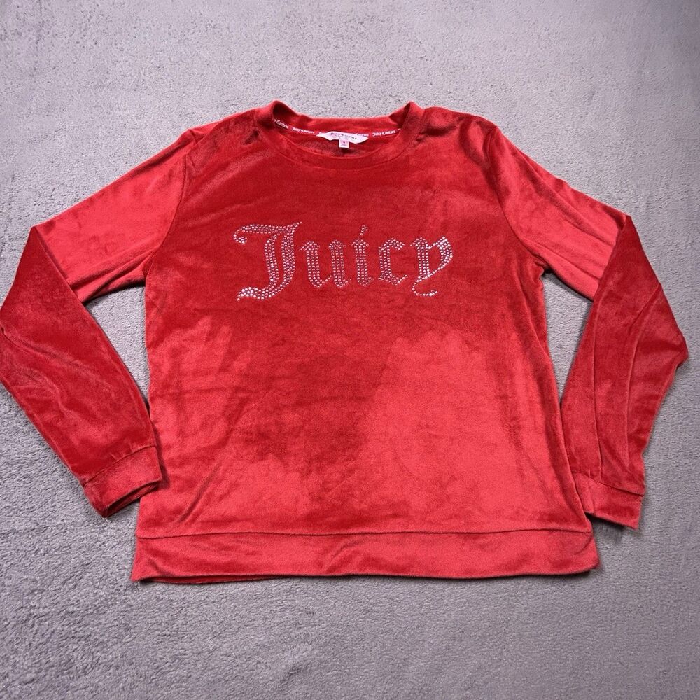 Juicy Couture Velour Sleepwear Top Women's S Red Rhinestone Spellout Loungewear
